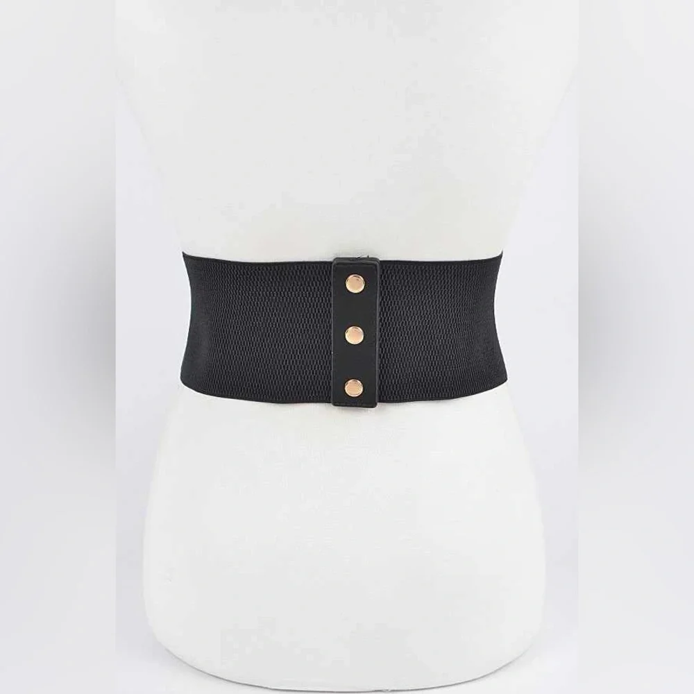 Western Triple Buckle Vegan Leather Elastic Statement Belt